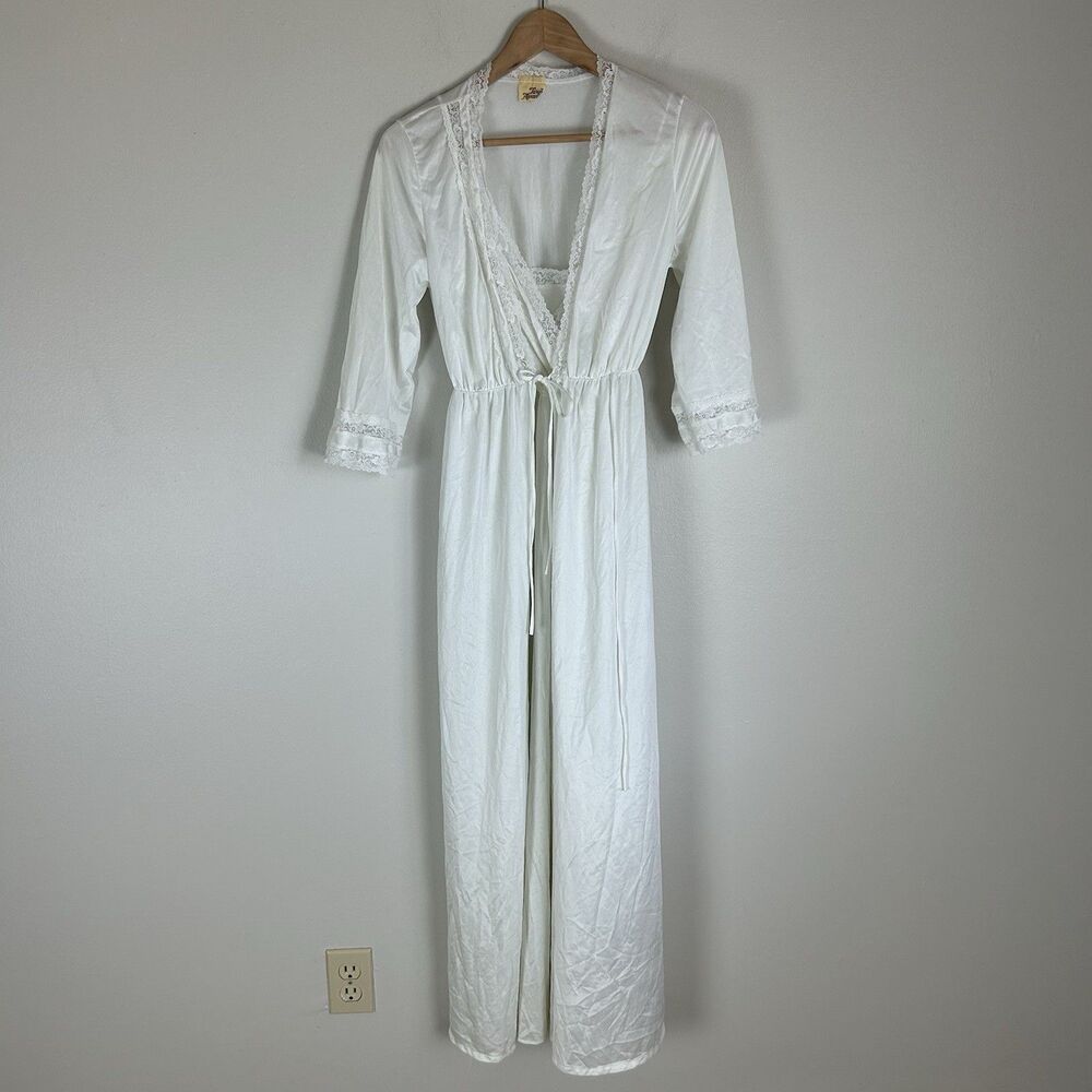 VINTAGE TARYN ALEXANDER NIGHTGOWN WITH BED JACKET Small White Lace Nylon